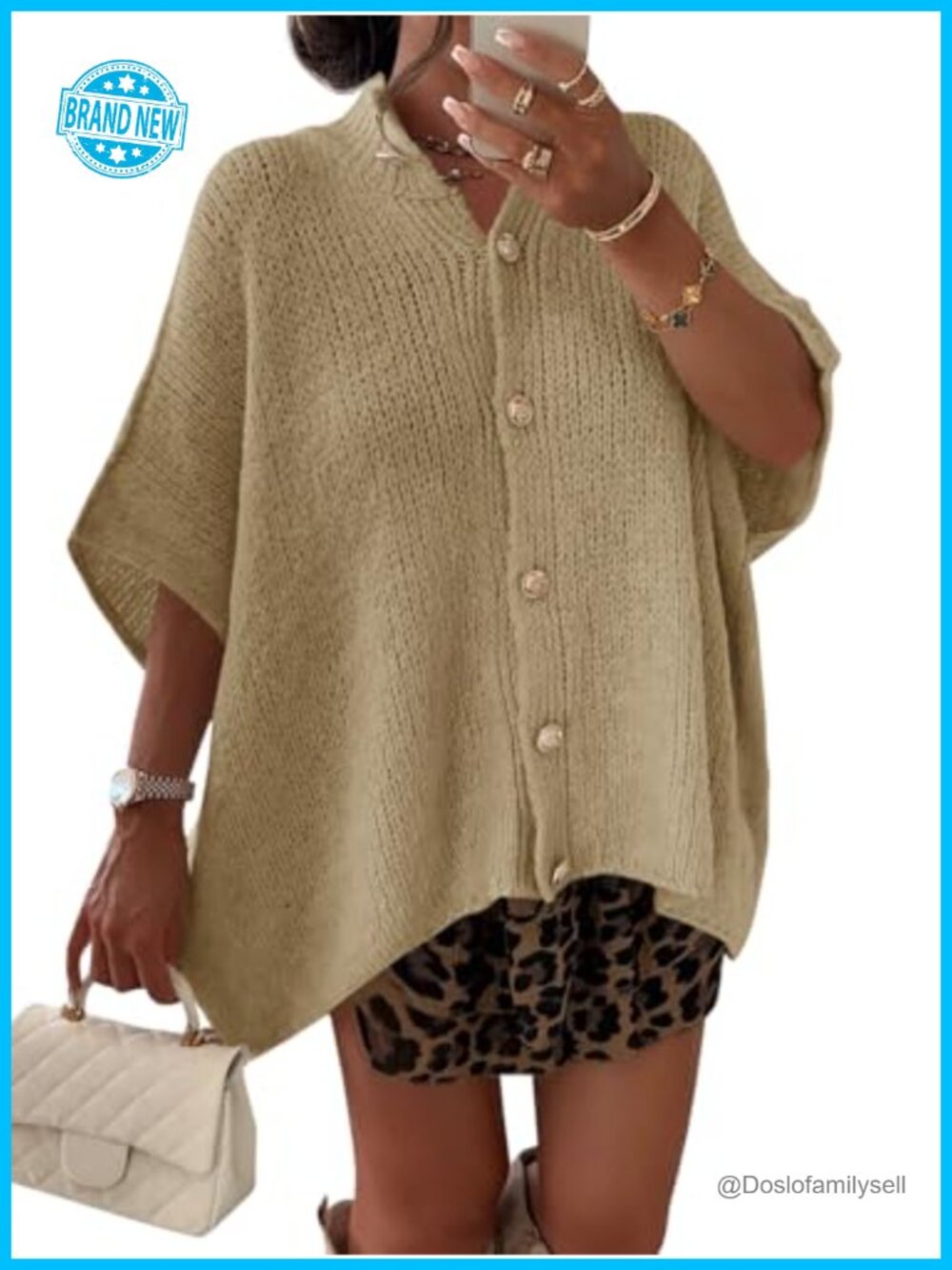 Oversized Button Down Short Sleeve Knit Cardigan Casual Lightweight Loose Fit